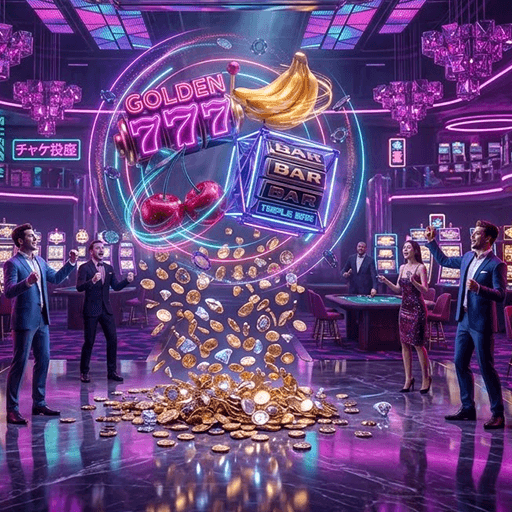 Luxury online casino interface featuring slot machines and neon lights